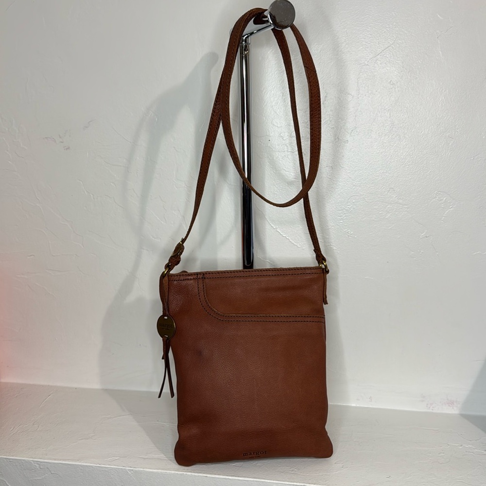 Margot cognac leather split pocket crossbody bag